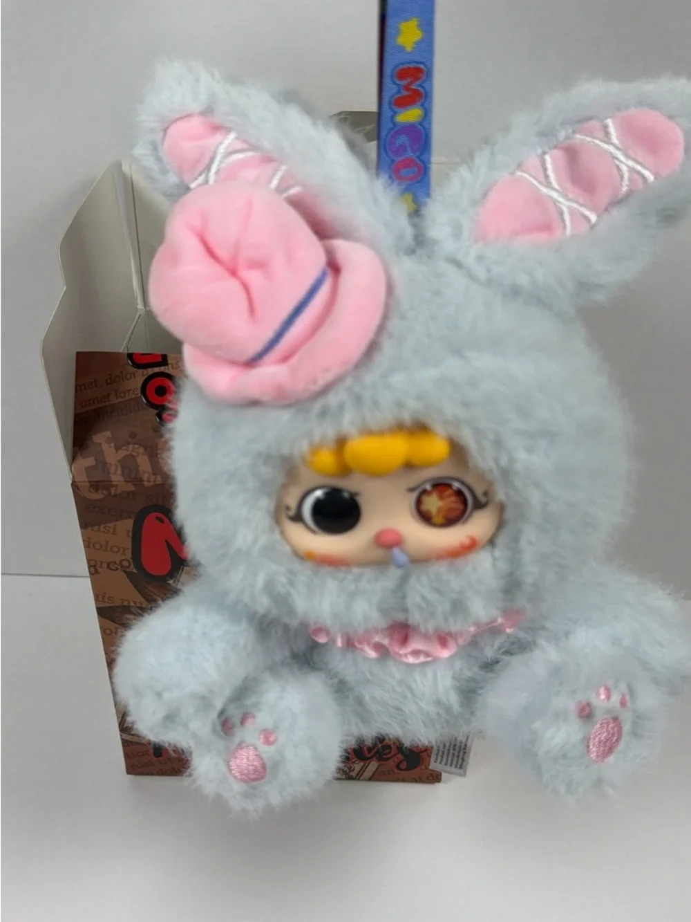MIGO Fairy Tales Bunny Plush Doll Gray Pink Rabbit Collectible w/ Box & Card